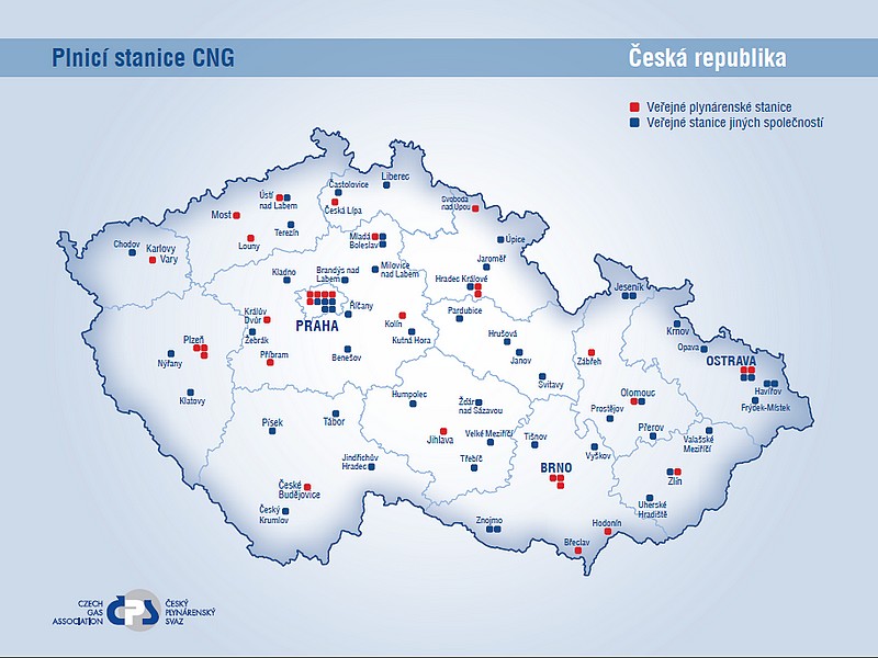 Aktuální mapa CNG stanic v ČR